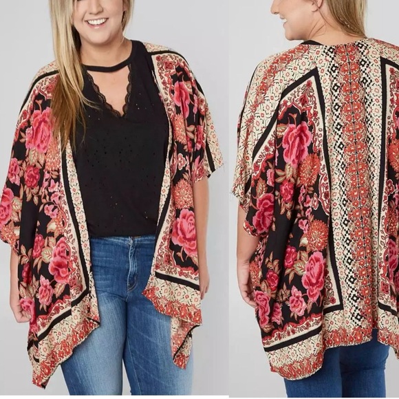 Angie Tops - Angie Boho Floral Kimono Cardigan S